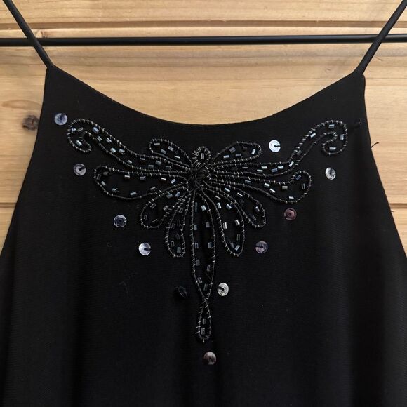 Vintage DJ Nights Size Medium Black High Neck Butterfly Moth Beaded Prom Gown - Picture 4 of 12